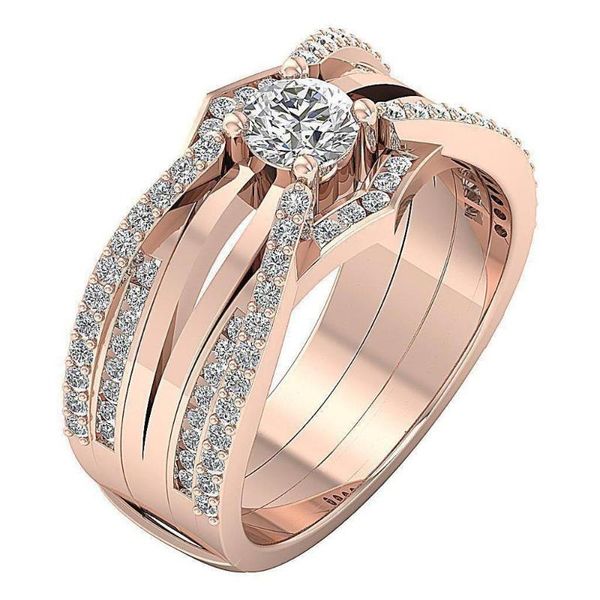 

cluster rings luxury zircon double ring set elegant personality women wedding manufacturer wholesale, Golden;silver