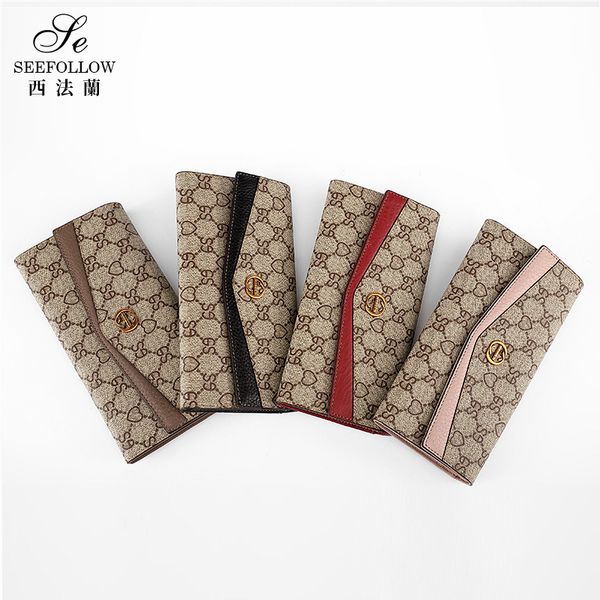 

printed women's long wallet leather buckle multi card large capacity cowhide purse black friday, Red;black