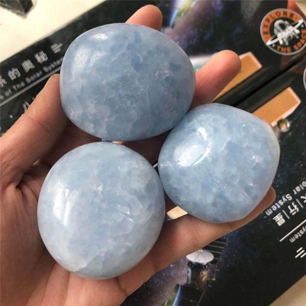 

natural gemstone sky blue celestite palm crystal healing stone for home decoration decorative objects & figurines