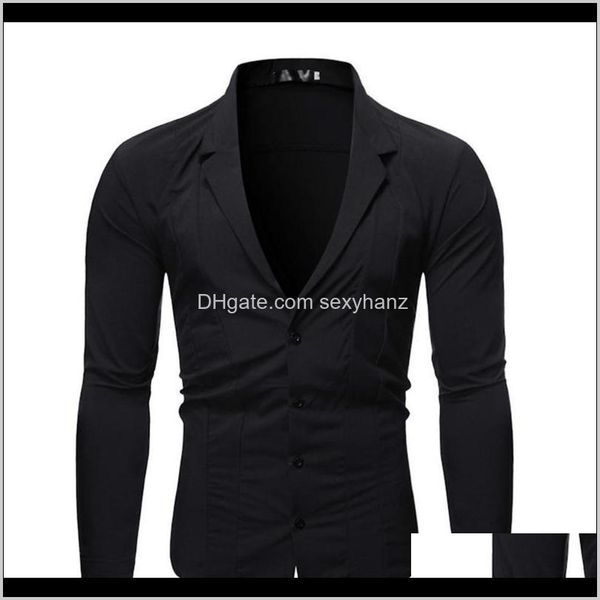 

shirts clothing apparel drop delivery 2021 dress long sleeve solid simple button cardigan casual slim fit shirt fashion mens clo, White;black