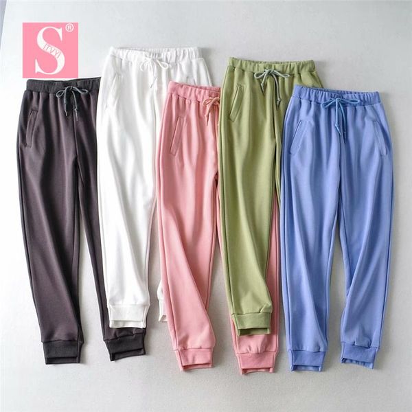 

women's pants & capris stvy candy colors women sports elastic waist joggers 2021 spring autumn fashion high trousers for 5, Black;white