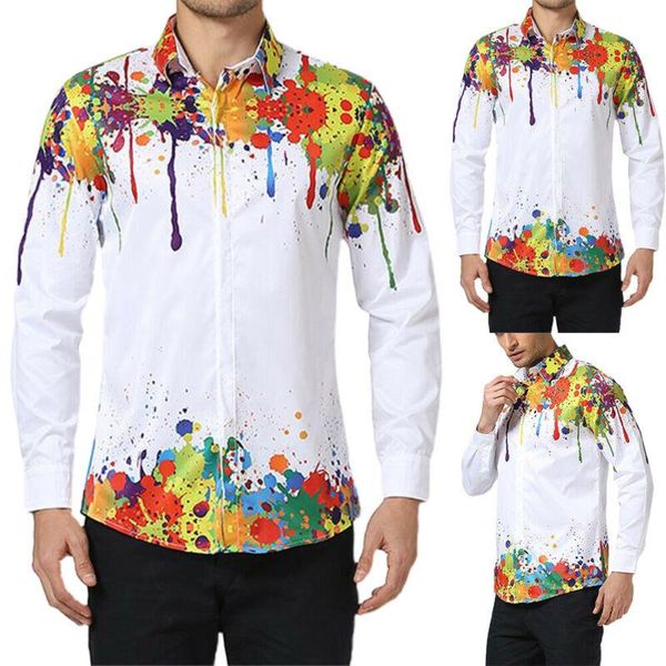 

men's casual shirts mens long sleeve shirt summer button-up loose print turn-down collar fashion single breasted man clothing, White;black