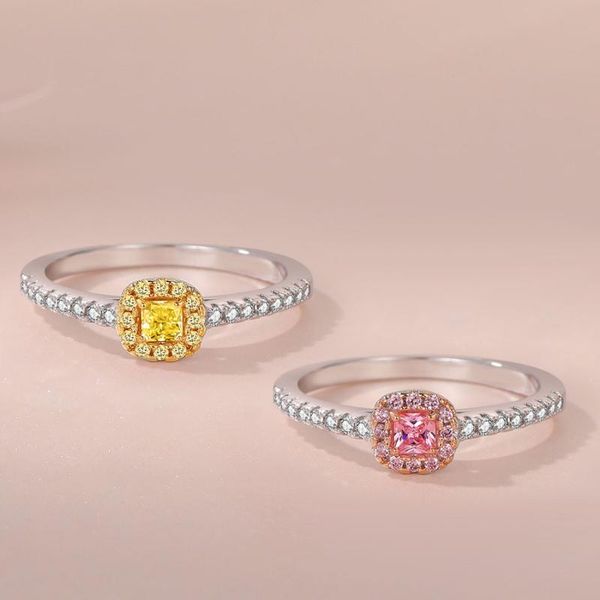 

cluster rings for women silver 925 natural yellow pink diamond wedding fine luxury jewelry 4-10 size simple lovers gift, Golden;silver