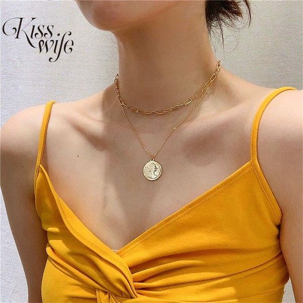 

bohemian multi layered necklace vintage gold color portrait coin charm collares statement jewelry pendant necklaces, Silver
