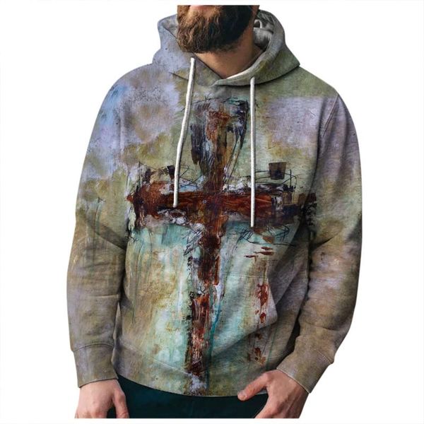 

men's hoodies & sweatshirts vintage cross print men streetwear man long sleeve pocket hoody sweatshirt for fall winter outwear male shi, Black