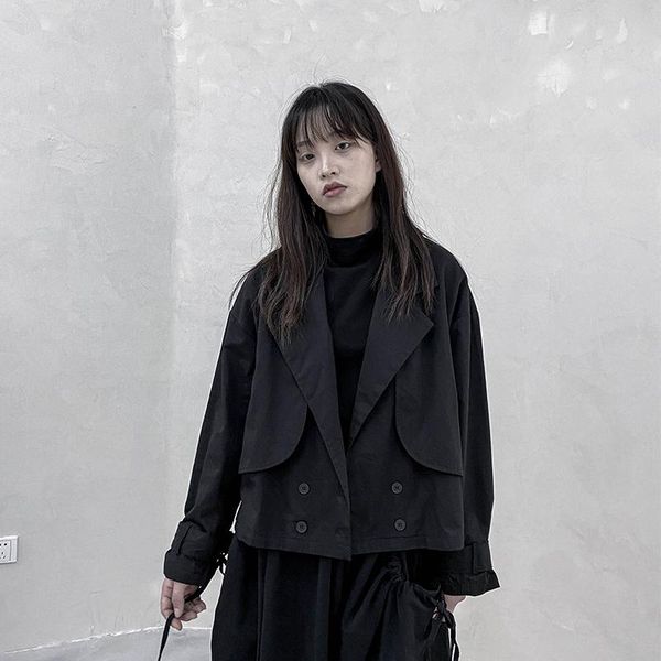 

women's suits & blazers large black short double layer casual suit 2021 autumn fashion trend loose and versatile temperament coat, White;black