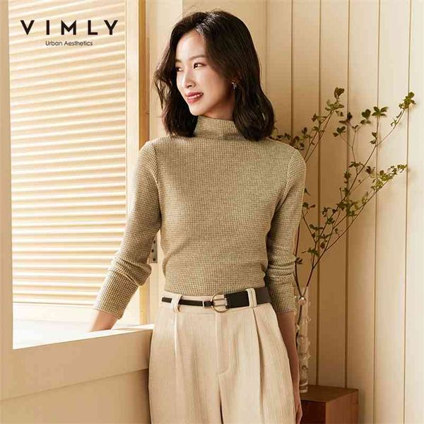 

vimly autumn woman tshirts winter long sleeve clothing casual half turtleneck solid slim female knitted f2985 210401, White