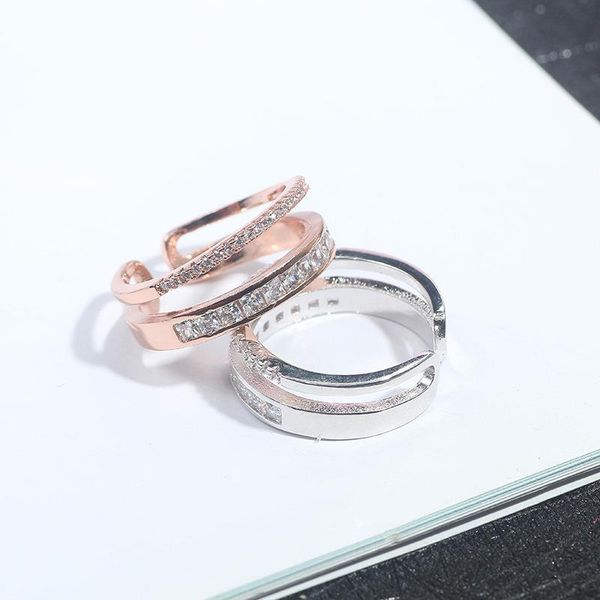 

cluster rings korean version of the temperament and color protection micro zircon ring fashion versatile double open adjustable, Golden;silver