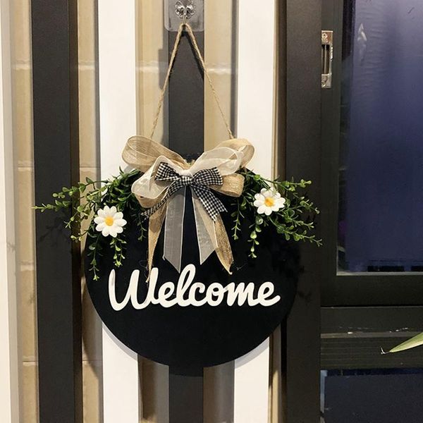 

welcome sign front door round wood hanging for farmhouse porch decoration decorative flowers & wreaths