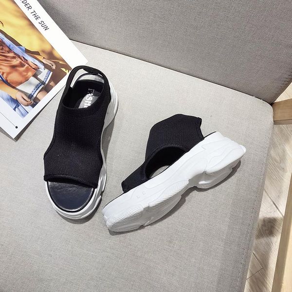 

weweya size 35-46 women camouflage sandals woman summer wedge ladies slip-on flat mother sandalias 2021, Black