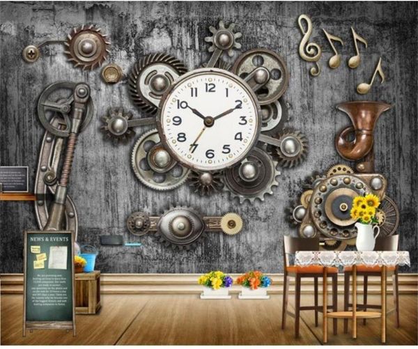 

wallpapers 3d wallpaper po custom living room mural cement wall gear clock painting sofa tv background for walls