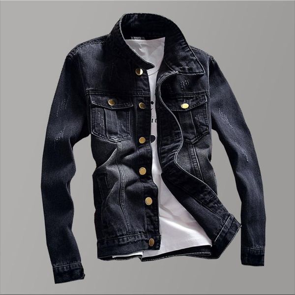 

men's jackets large sizes long dark denim jacket men 2021 black slim vintage autumn jeans for male, Black;brown