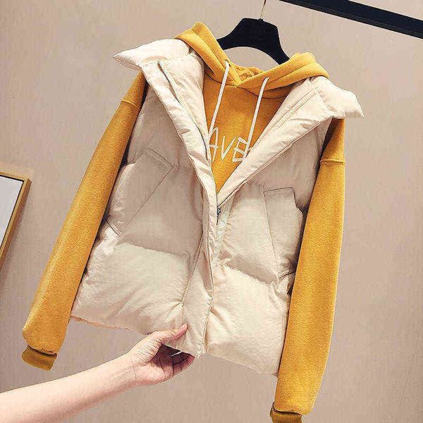 

down cotton waistcoat women's 2021 autumn winter korean fashion loose short college style stand collar vest coat, Black;white