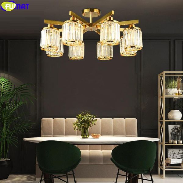 

chandeliers fumat crystal k9 lampshade gold plating pendant lamp modern style hanging light fxiture for living bed dinning room lighting