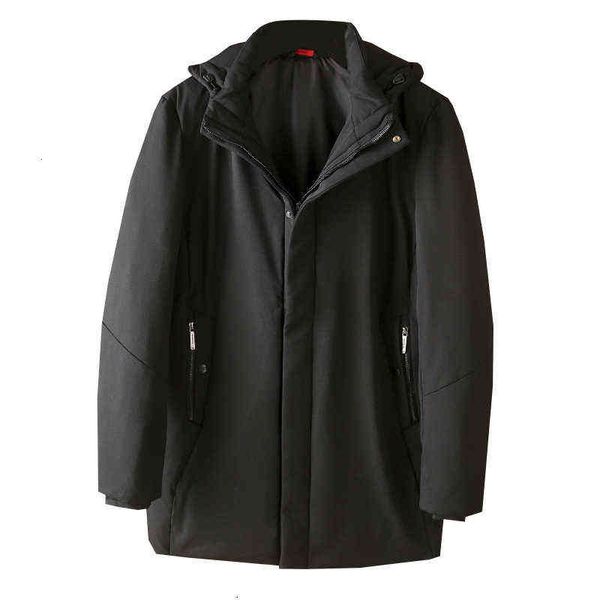 

winter down et men's white duck light and warm st collar hooded medium long casual coat 18821, Black