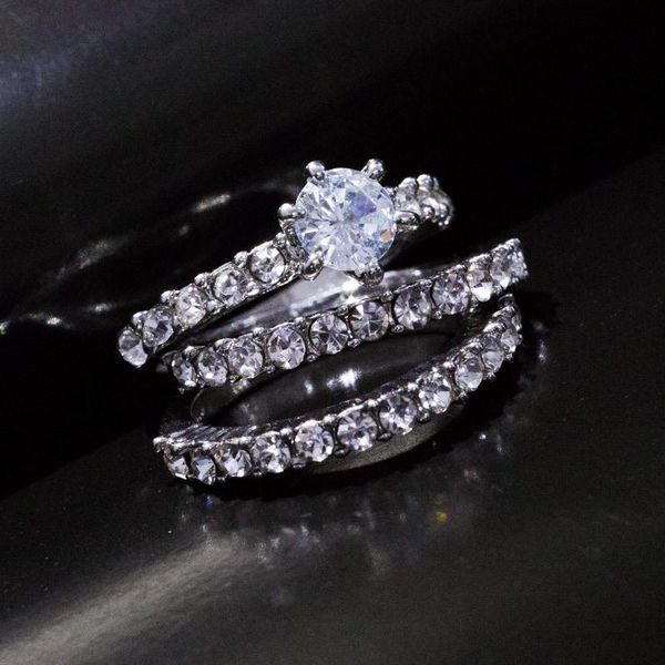 

Selling Jewelry Silver Color Three-in-one Inlaid White Three-piece Creative Fashion Ring Whole Sale Wedding Rings, Slivery;golden
