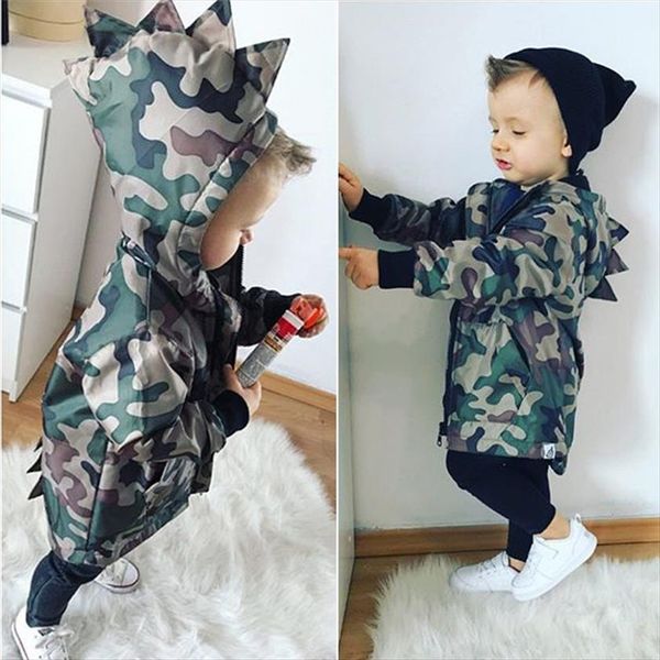 

kids baby boys clothes camouflage dinosaur hooded long sleeve hoodie jacket coats, Blue;gray
