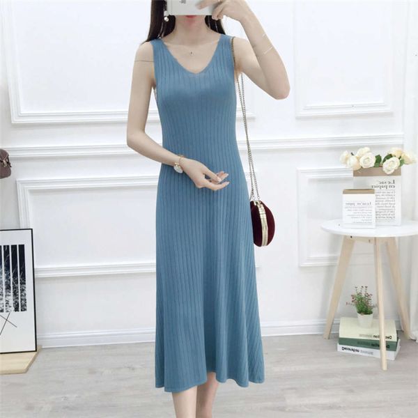 

casual dresses dress women clothes simple korean drawstring skirt women's medium length net red solid loose vertical stripe bottom knit, Black;gray