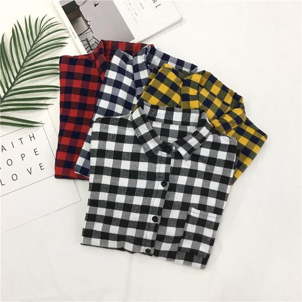 

women's blouses & shirts zoki plaid women autumn turn down collar vintage bf long sleeve loose girl cotton chic checked print blouse 2, White