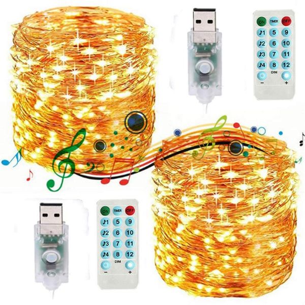 

strings usb 5m 10m 20m sound activated led music string lights remote control copper wire holiday lighting xmas wedding party supplies