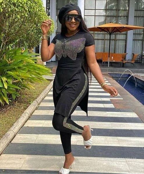 

women's tracksuits summer 2021 fashion street casual style sets short sleeve round neck elastic long pants pure color two piece, Gray