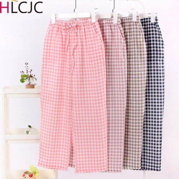 

women's classical summer ladies pajamas gauze cotton women plaid full trousers loose casual sleep bottoms sleepwear pants pijamas1 glyb, Black;red