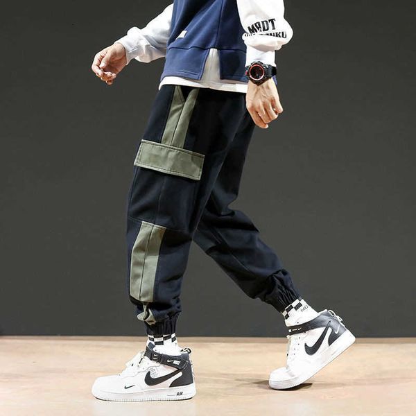 

men's pants autumn cotton cargo student's korean fashion loose ankle banded men hip hop japanese streetwear kbgn, Black