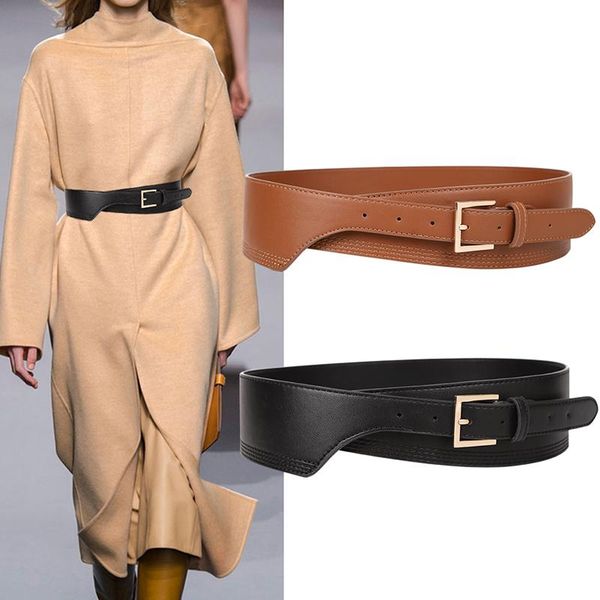 

belts fashion for women pu leather gold square pin buckle cummerbunds body corset cummerbund female wide soft waistbands, Black;brown