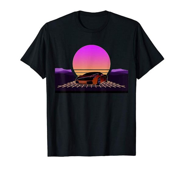 

men's t-shirts retro 80s car - digital sunset synthwave outrun style art t-shirt(2), White;black