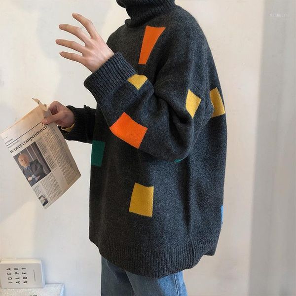 

men's sweaters korean version of turtleneck sweater loose couple knitwear autumn casual pullover bottoming, White;black