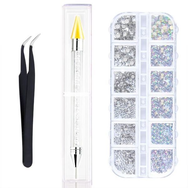 

nail art equipment decorative stones for decoration with clear crystal rhinestones and pick-up clip dotting pencil, Silver
