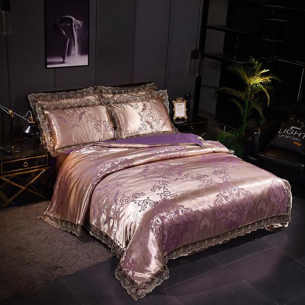 

bedding sets drop duvet cover set wedding jacquard lace flat sheet pillowcase 4pcs european luxury golden 201