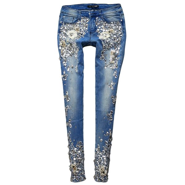 

women's jeans luxury diamond pocket flowers pants female 3d stretch pencil denim women abz9, Blue