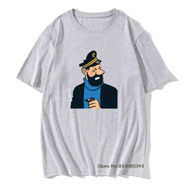 

men's t-shirts awesome captain haddock the adventures of tintin tee shirts men round collar pure cotton tshirt tees, White;black