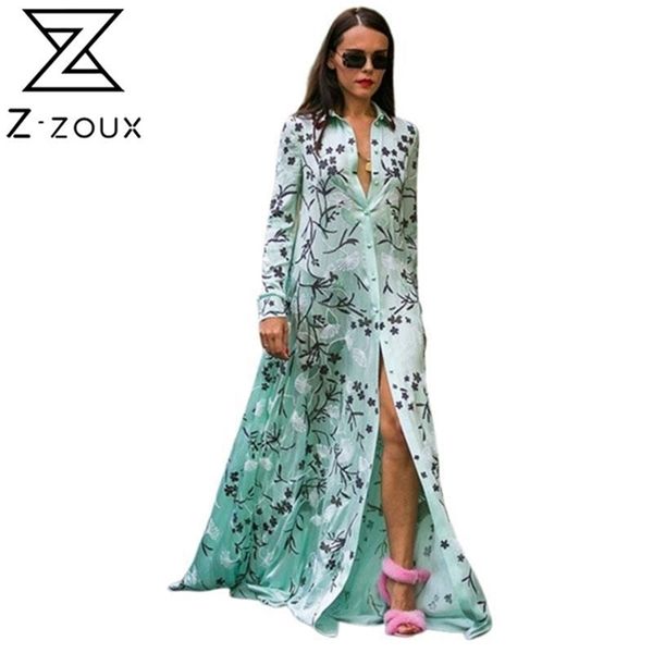 

z-zoux women dress long floral shirt maxi boho summer flower print sleeve plus size vintage xxl 210806, Black;gray