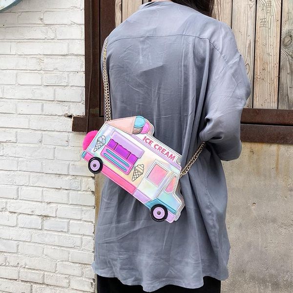 

evening bags ice cream car messenger bag funny personality dazzling color laser shoulder women crossbody chain