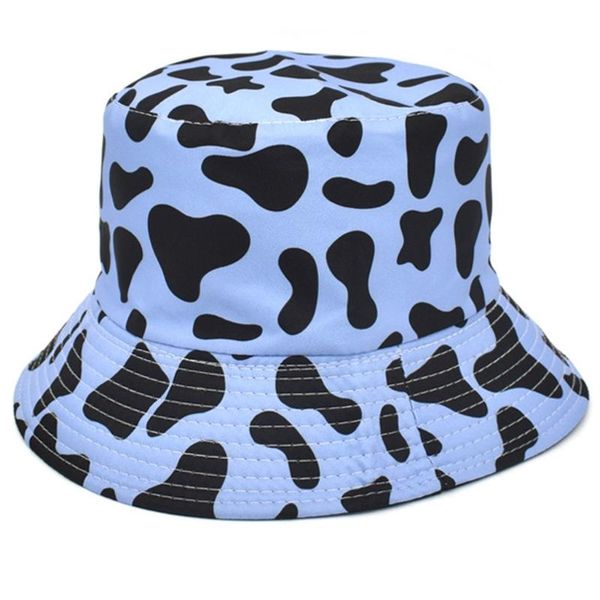 

wide brim hats women reversible bucket cap cow pattern men fisherman hat daily activity trendy sun protection foldable, Blue;gray