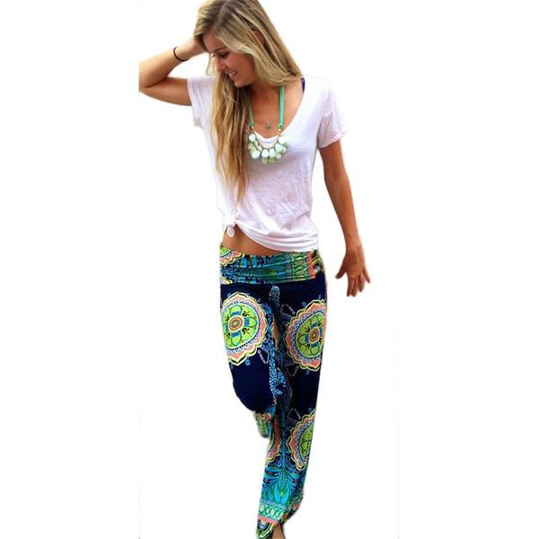 

women's pants & capris fashion casual women beach wear floral printed wide leg long harem high waist loose elastic palazzo trousers, Black;white