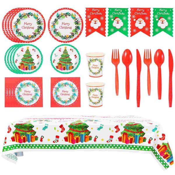 

flatware sets 1 set christmas disposable plates tablecloth bunting flag