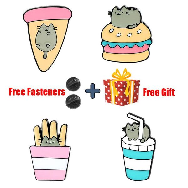 

pins, brooches meow black cat pizza fries enamel pins cute kitten hamburger animal lapel bag cartoon food badge jewelry gift friends, Gray