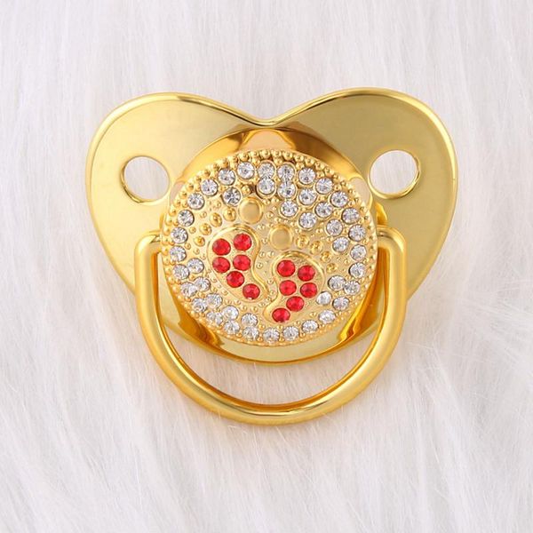 

pacifiers# 0-18 months cartoon red footprint shape gold blingbling baby pacifier safe bpa silicone soother born dummy nipple