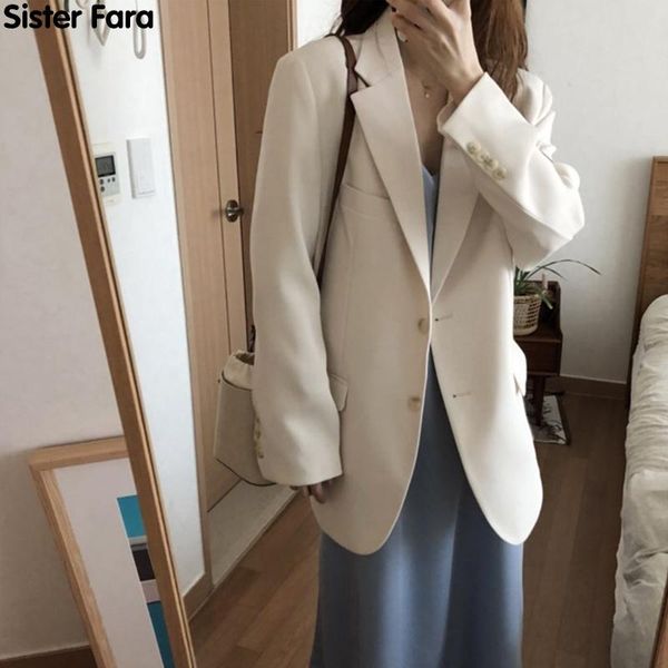 

sister fara spring 2021 elegant notched blazer jacket women single breasted straight loose coat office lady casual blazers women's suit, White;black