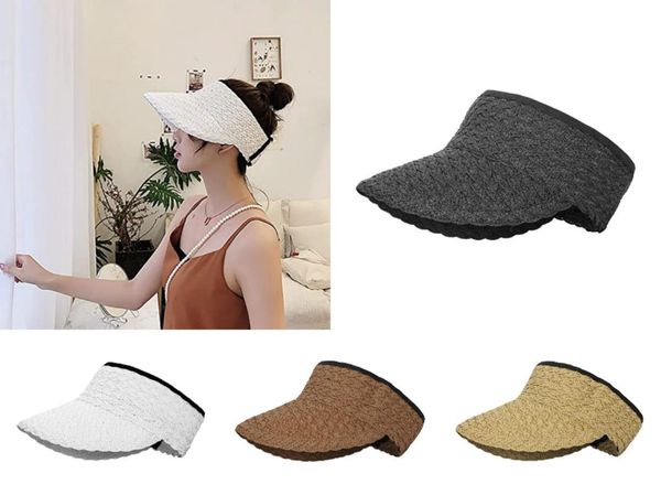 Giolshon Summer Mulheres Top Plano Top Sun Cap dobrável Roll-up Beach Hat Wide Brim Fashion Fashion Casual Straw Visor Hats