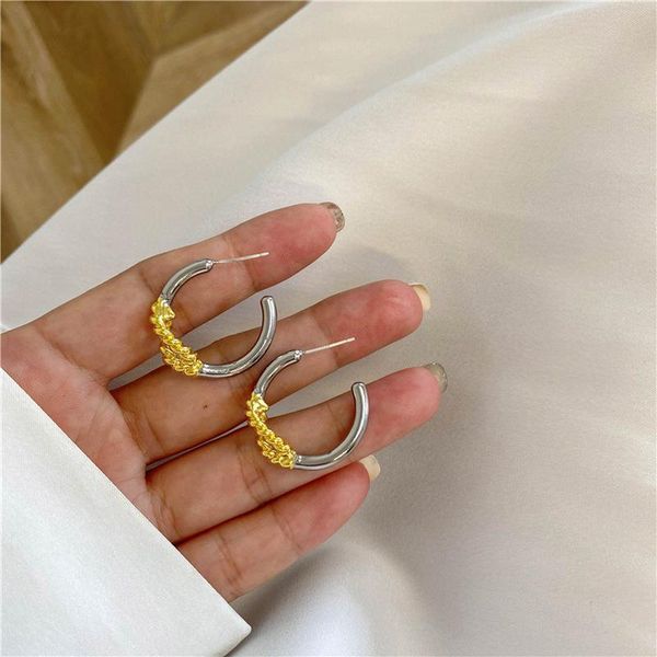 

hoop & huggie minar french gold silver contrast color earrings for women metal alloy round circle statement minimalist jewelry, Golden;silver