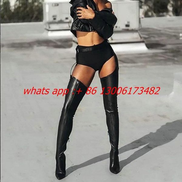 

woman 80cm over the knee elastic slim thigh high boots heel belt, Black