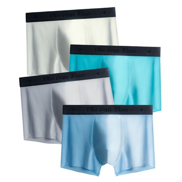 

ice silk traceless boxers summer solid color breathable medium waist thin underwear men's boxer antibacterial, Black;white