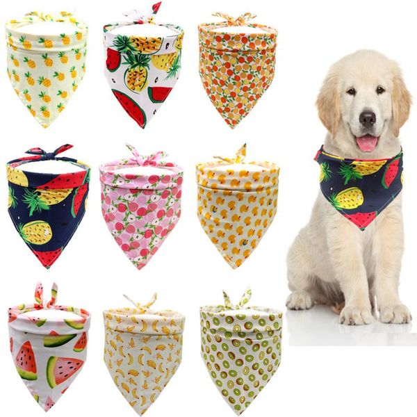 

dog apparel cotton fruit printing triangle bandage spring summer pet scarf saliva towel accessories watermelon pineapple supplies