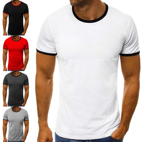 

men's shirt european summer contrast splicing round neck short sleeve t-shirt men's, White;black