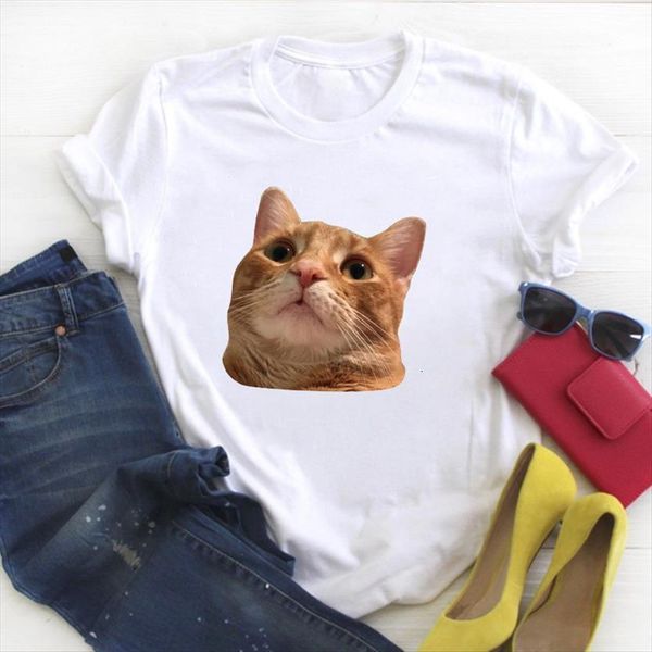 

cat cute pet animal print womens t shirt fashion clothing summer tee clothes graphic, White