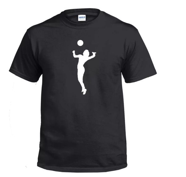 

womens volleyball t-shirt black white cotton shirt black white spike s - 5xl, White;black